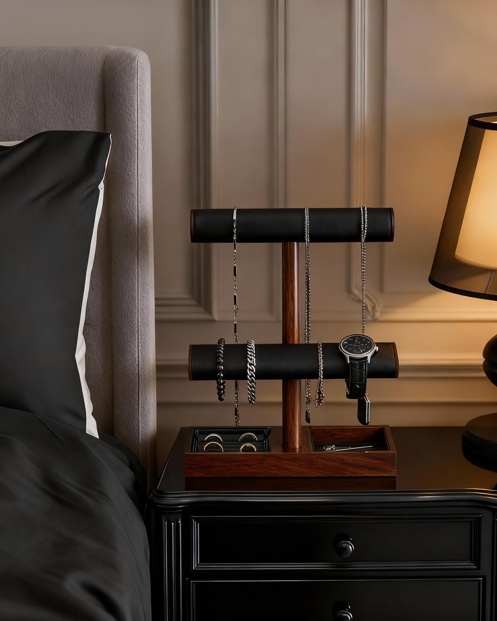 Wooden T-Bar Jewelry Organizer Stand