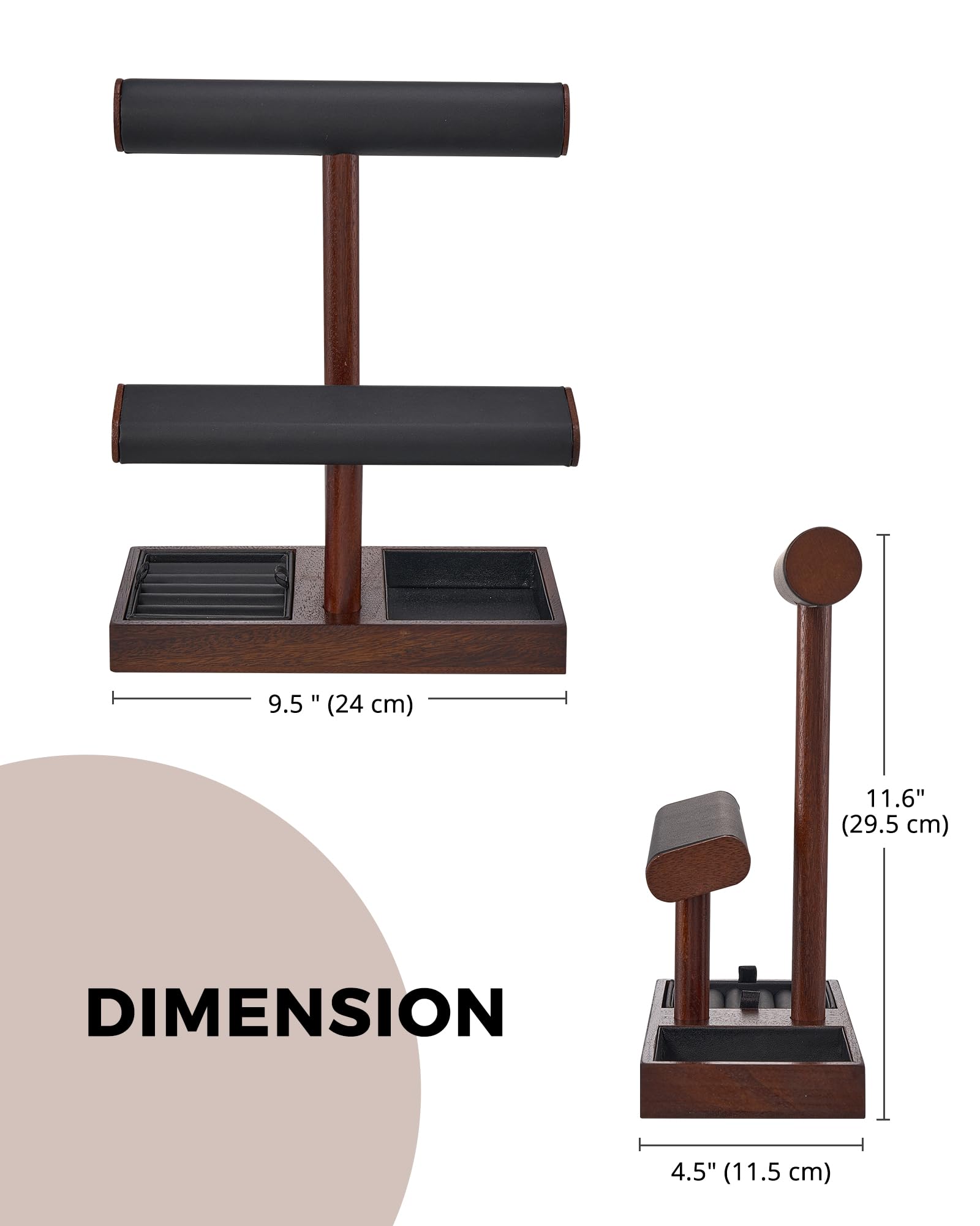Wooden T-Bar Jewelry Organizer Stand