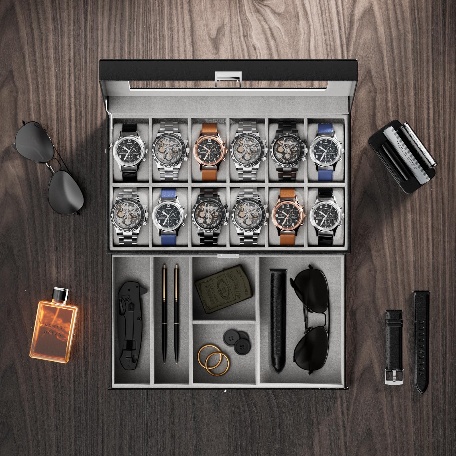 2-Layer PU Leather Watch Case for Watches & Accessories