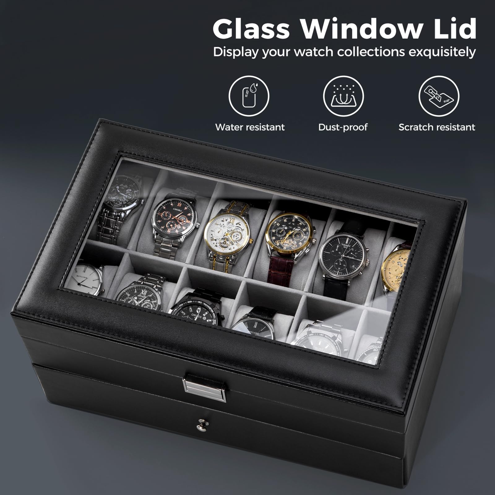 2-Layer PU Leather Watch Case for Watches & Accessories