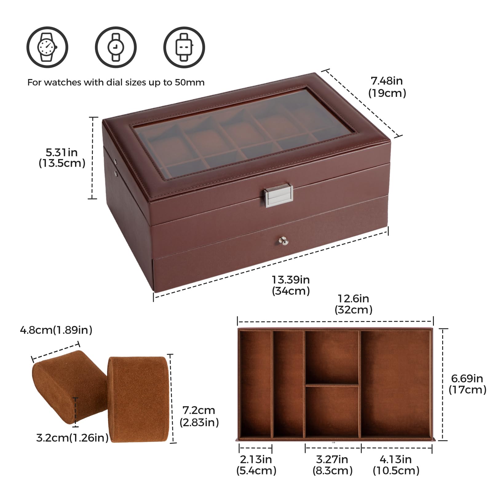 2-Layer PU Leather Watch Case for Watches & Accessories
