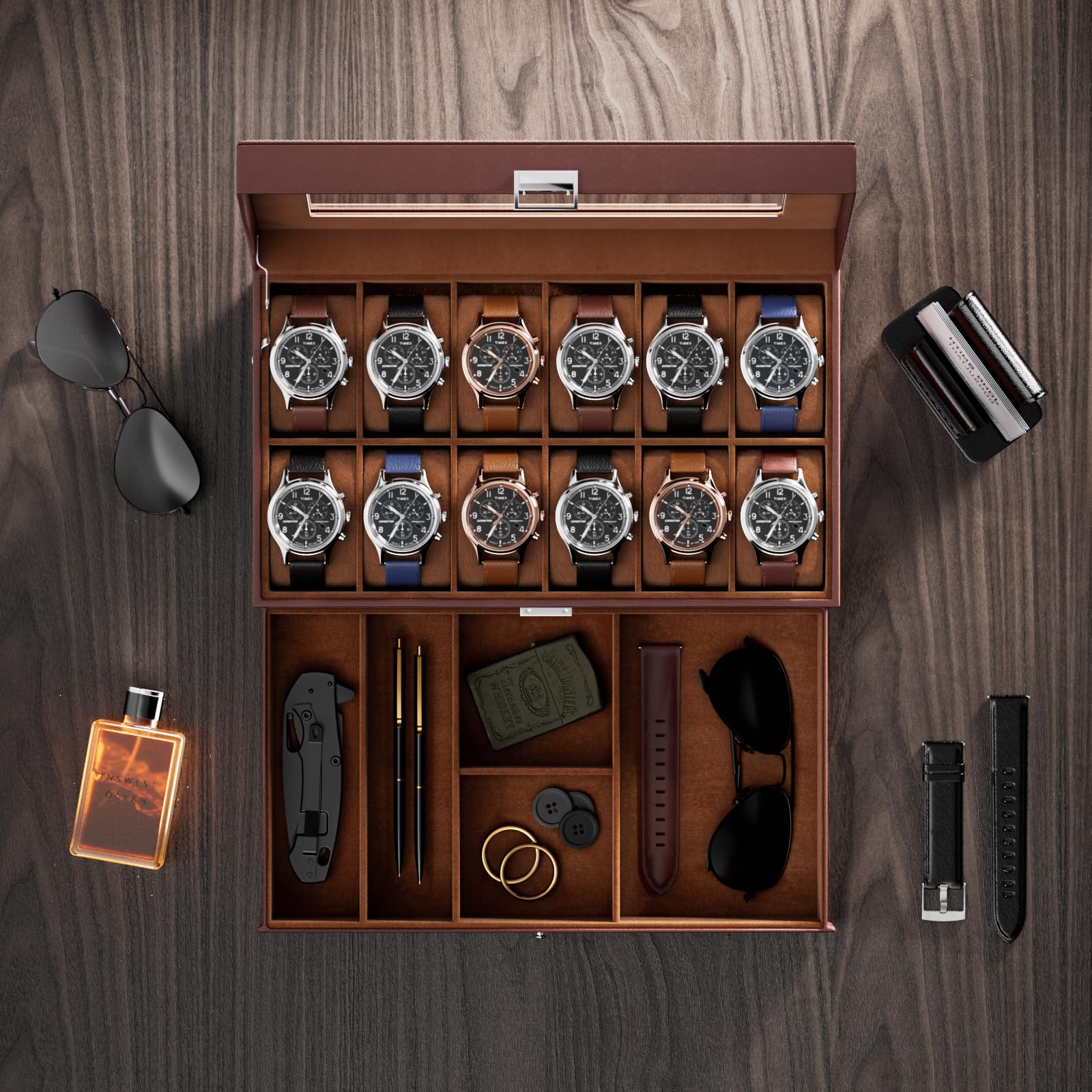 2-Layer PU Leather Watch Case for Watches & Accessories