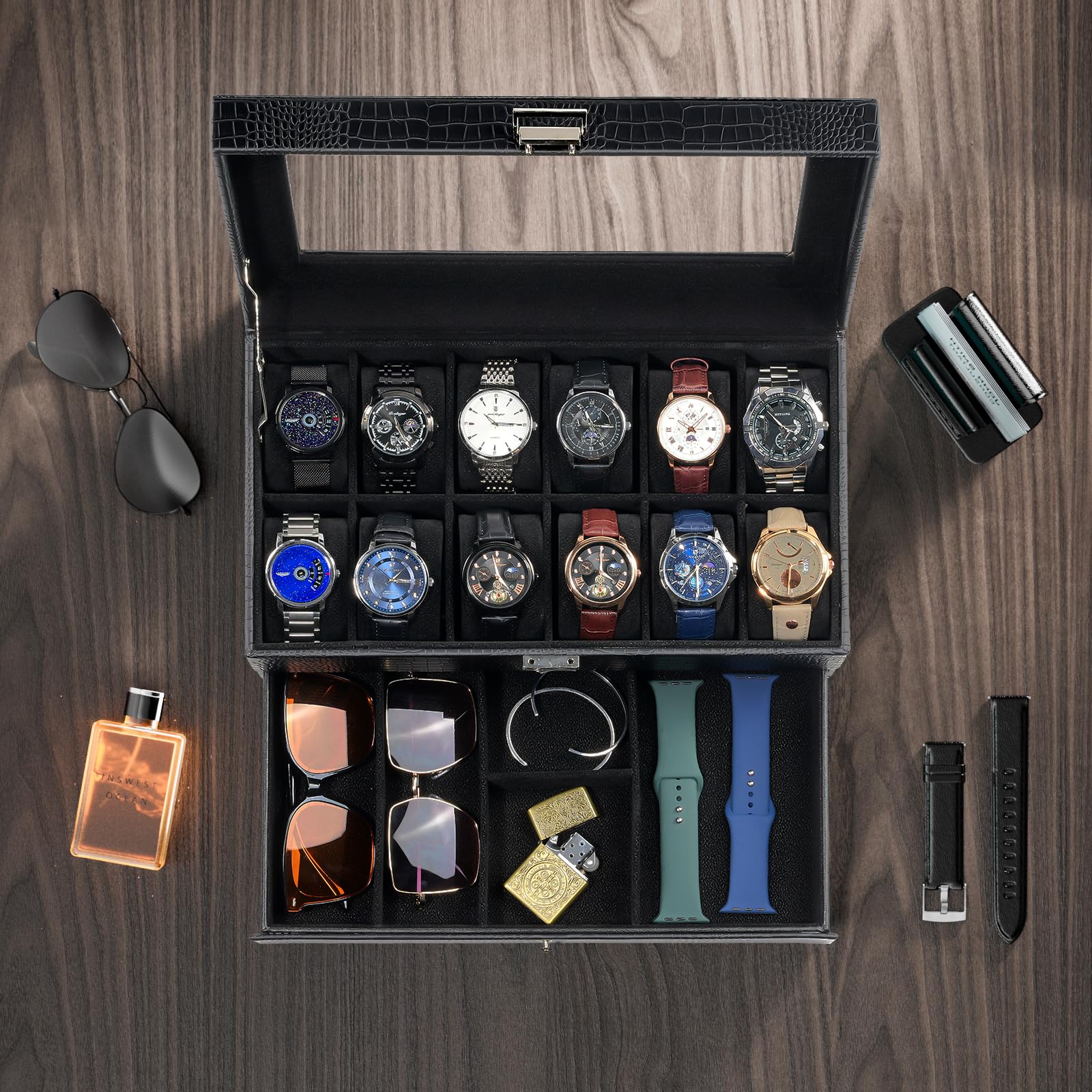 2-Layer PU Leather Watch Case for Watches & Accessories