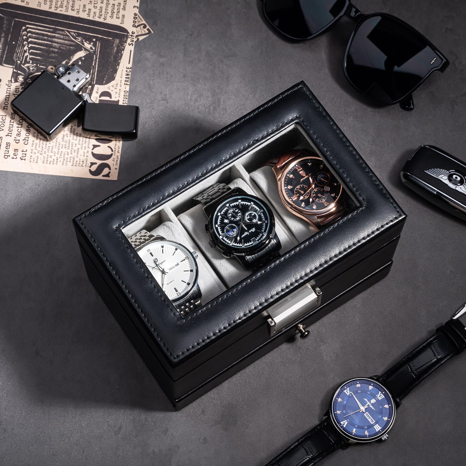 2-Layer PU Leather Watch Case for Watches & Accessories