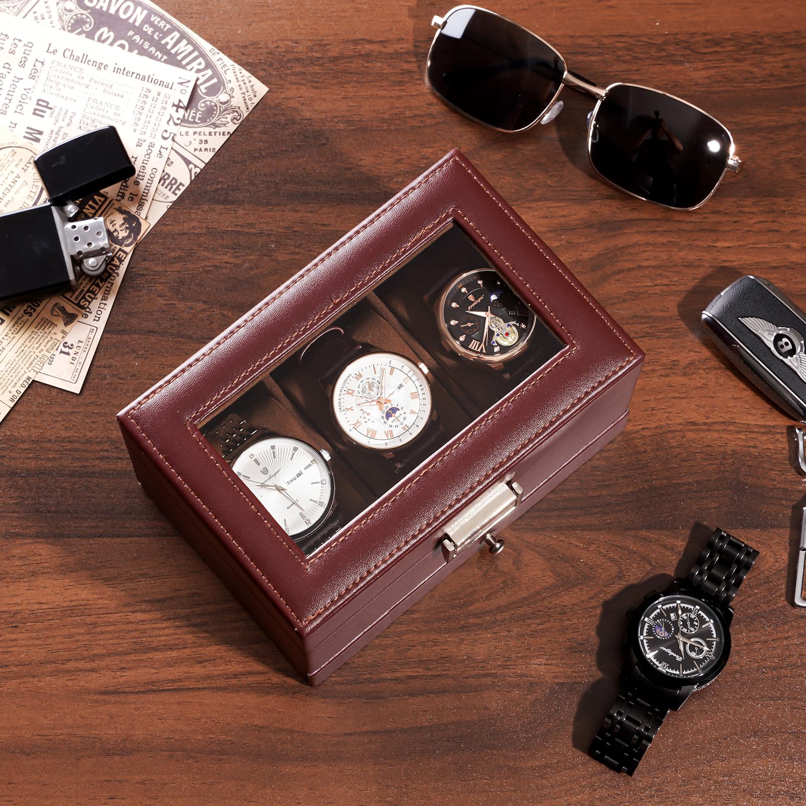 2-Layer PU Leather Watch Case for Watches & Accessories