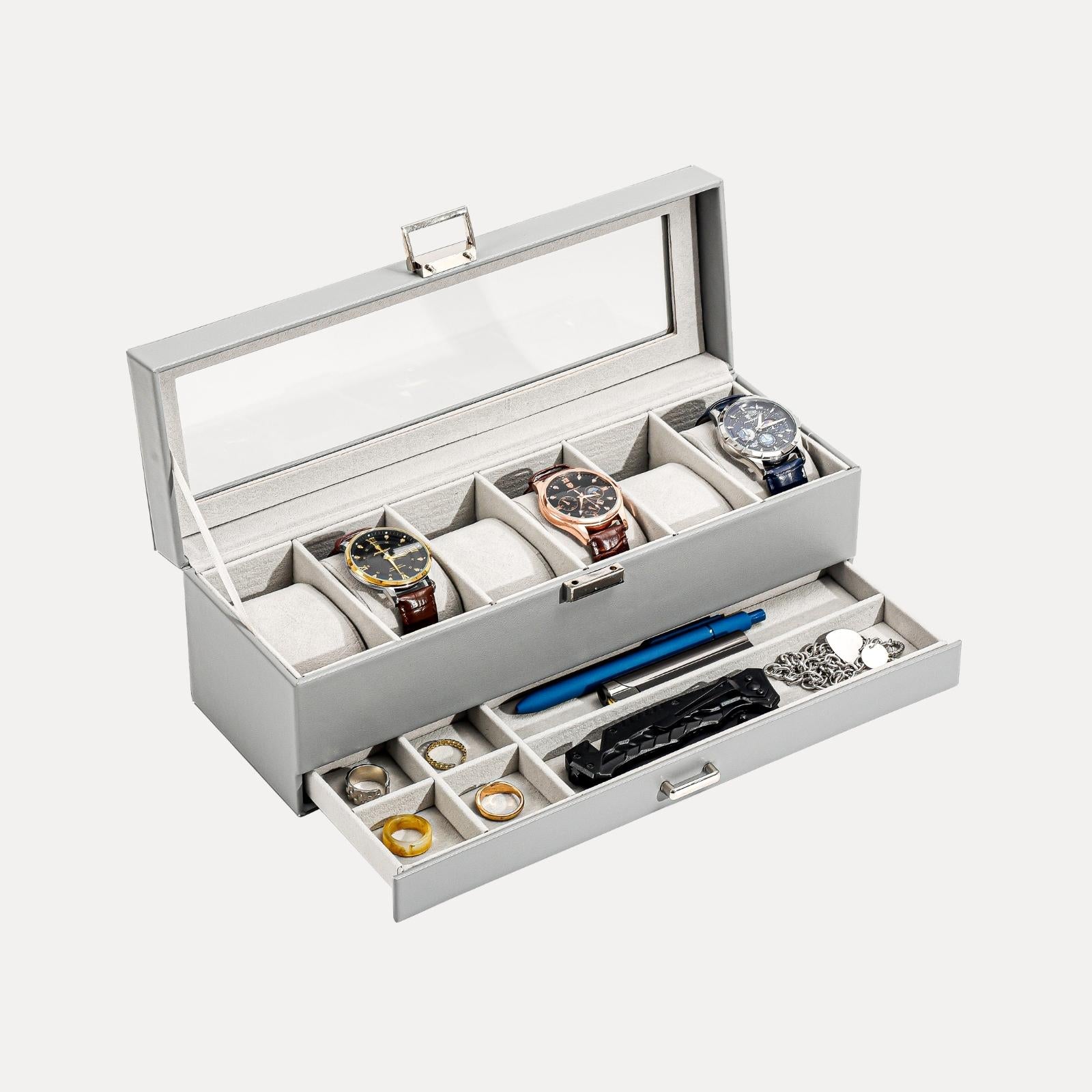 6 Slot 2-Layer Watch Display Case with Drawer