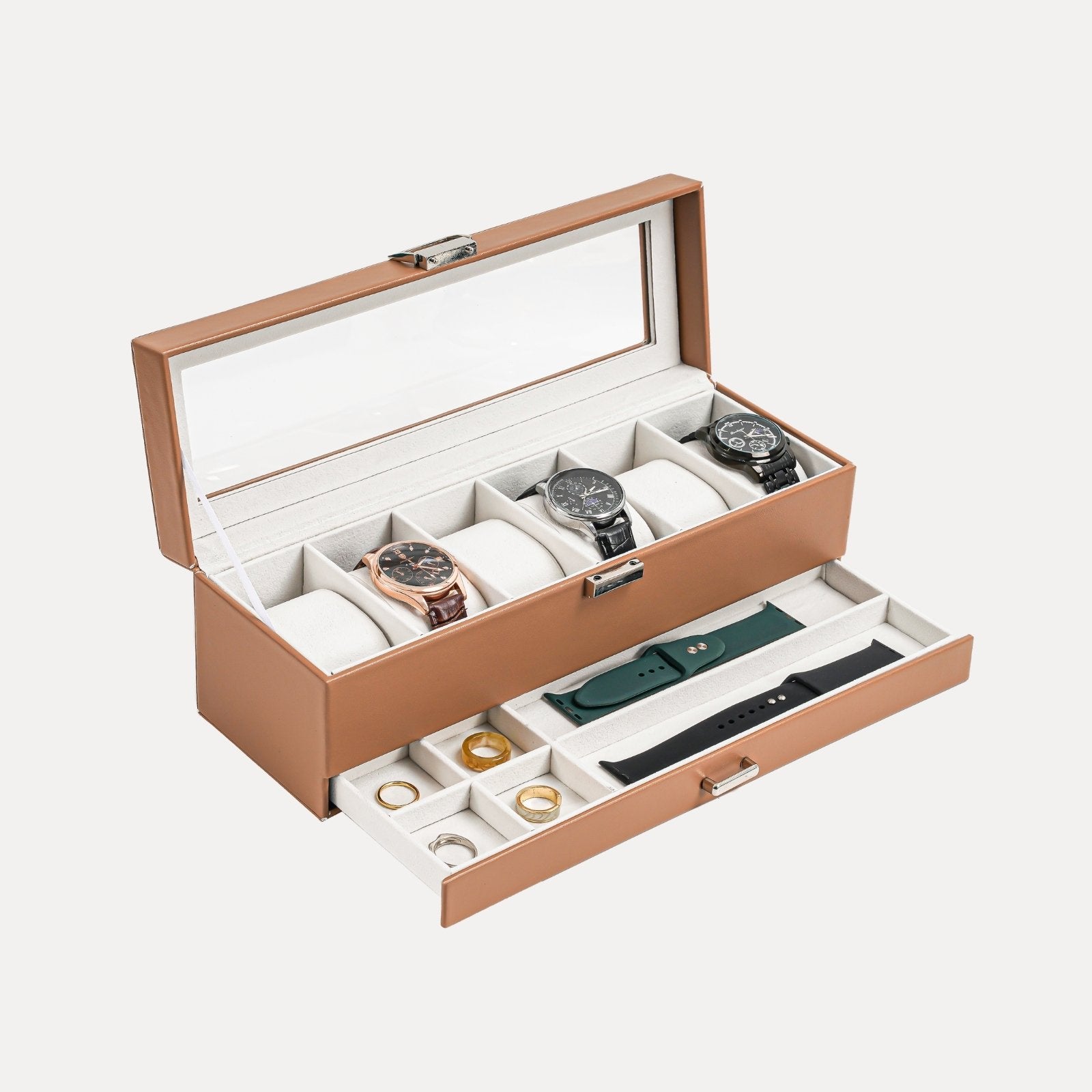 6 Slot 2-Layer Watch Display Case with Drawer