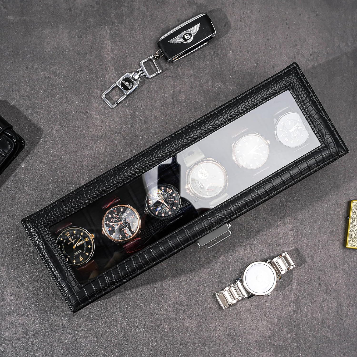 6 Slot 2-Layer Watch Display Case with Drawer