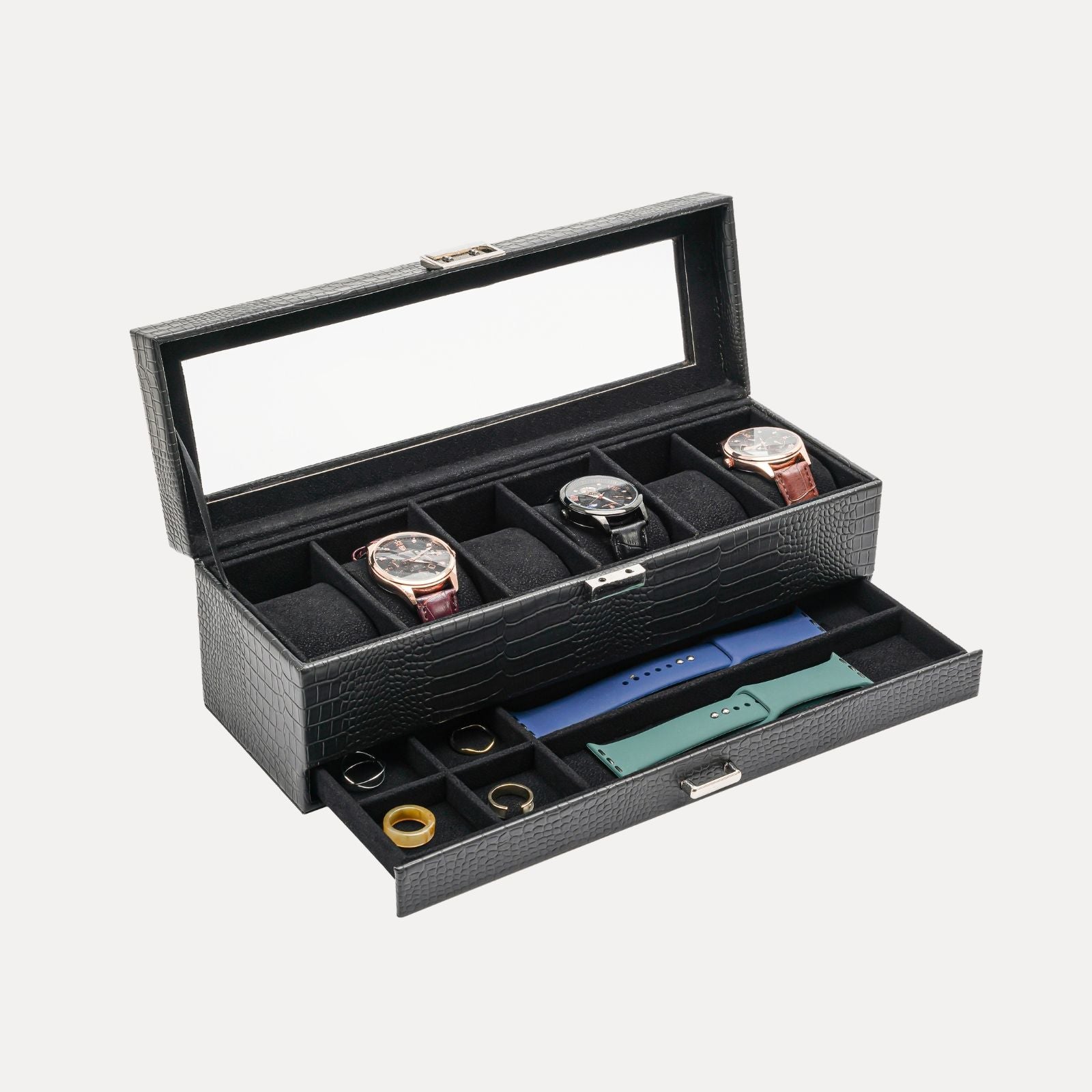 6 Slot 2-Layer Watch Display Case with Drawer