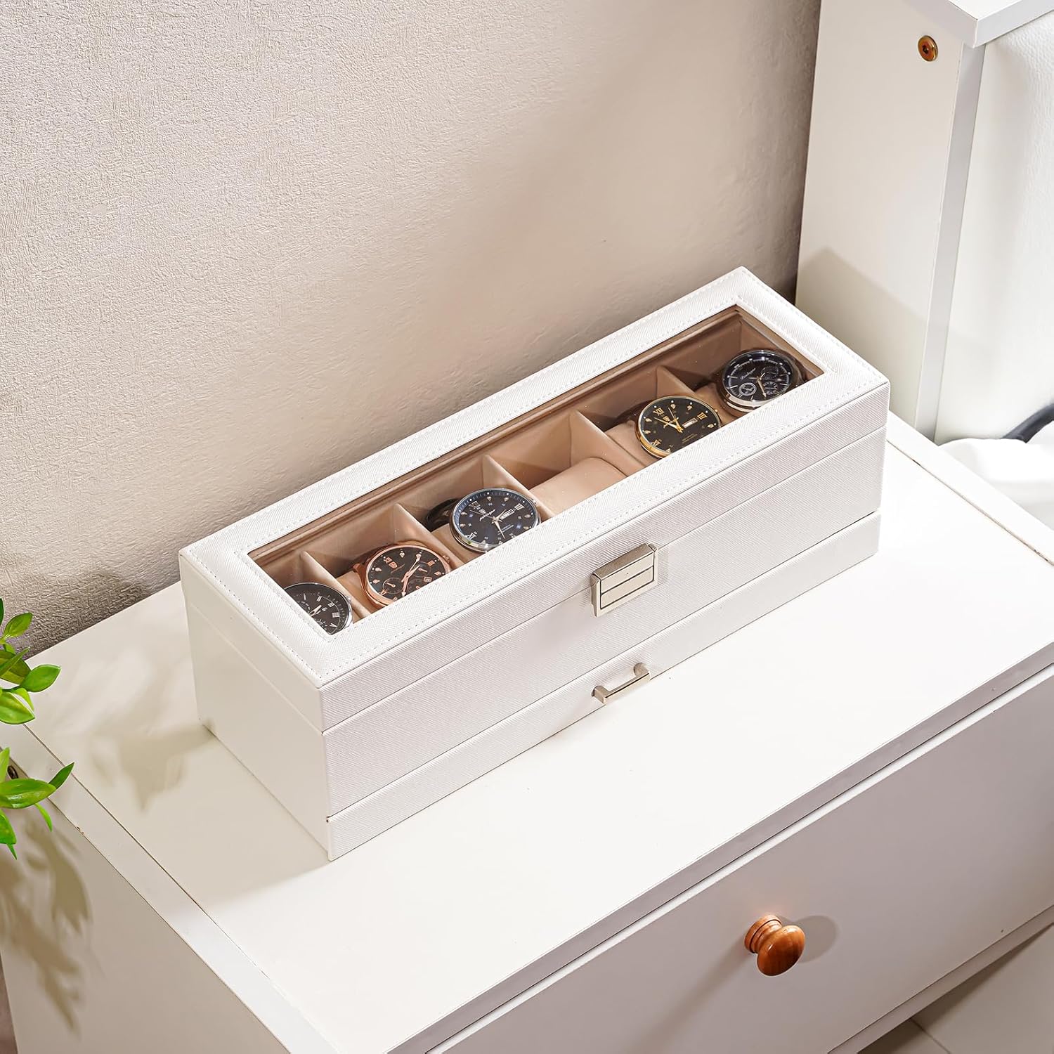 6 Slot 2-Layer Watch Display Case with Drawer