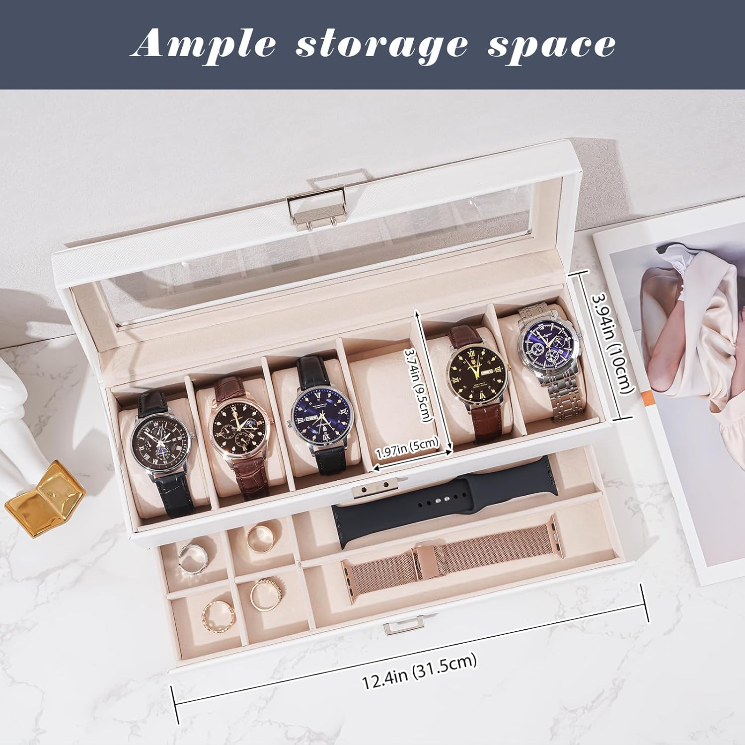 6 Slot 2-Layer Watch Display Case with Drawer