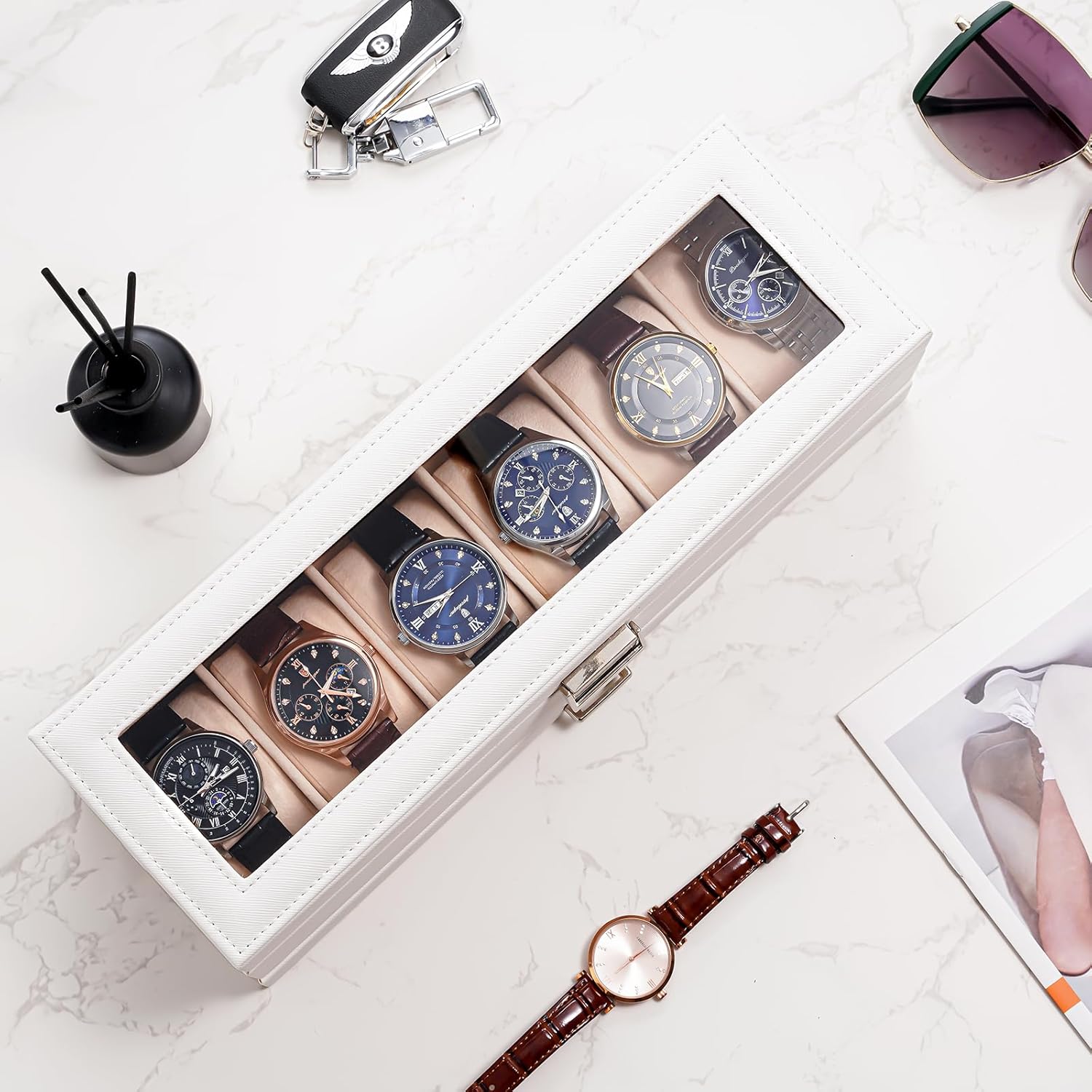 6 Slot 2-Layer Watch Display Case with Drawer