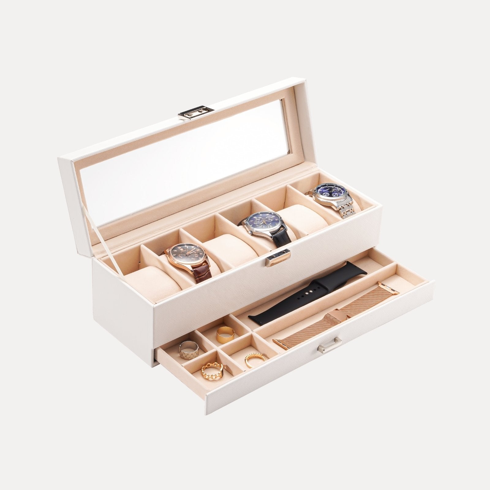 6 Slot 2-Layer Watch Display Case with Drawer