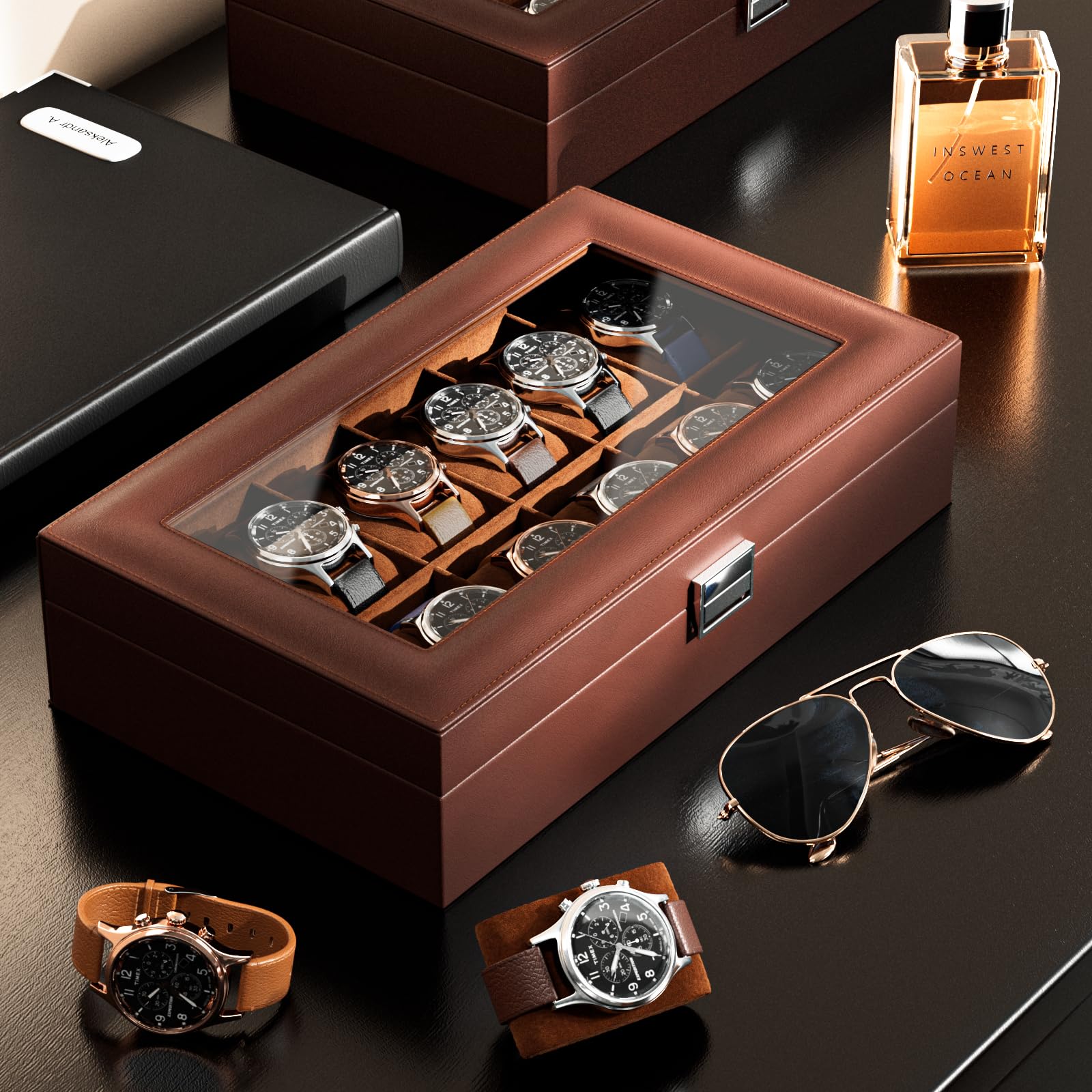 12-Slot Watch Box with Clear Display Window