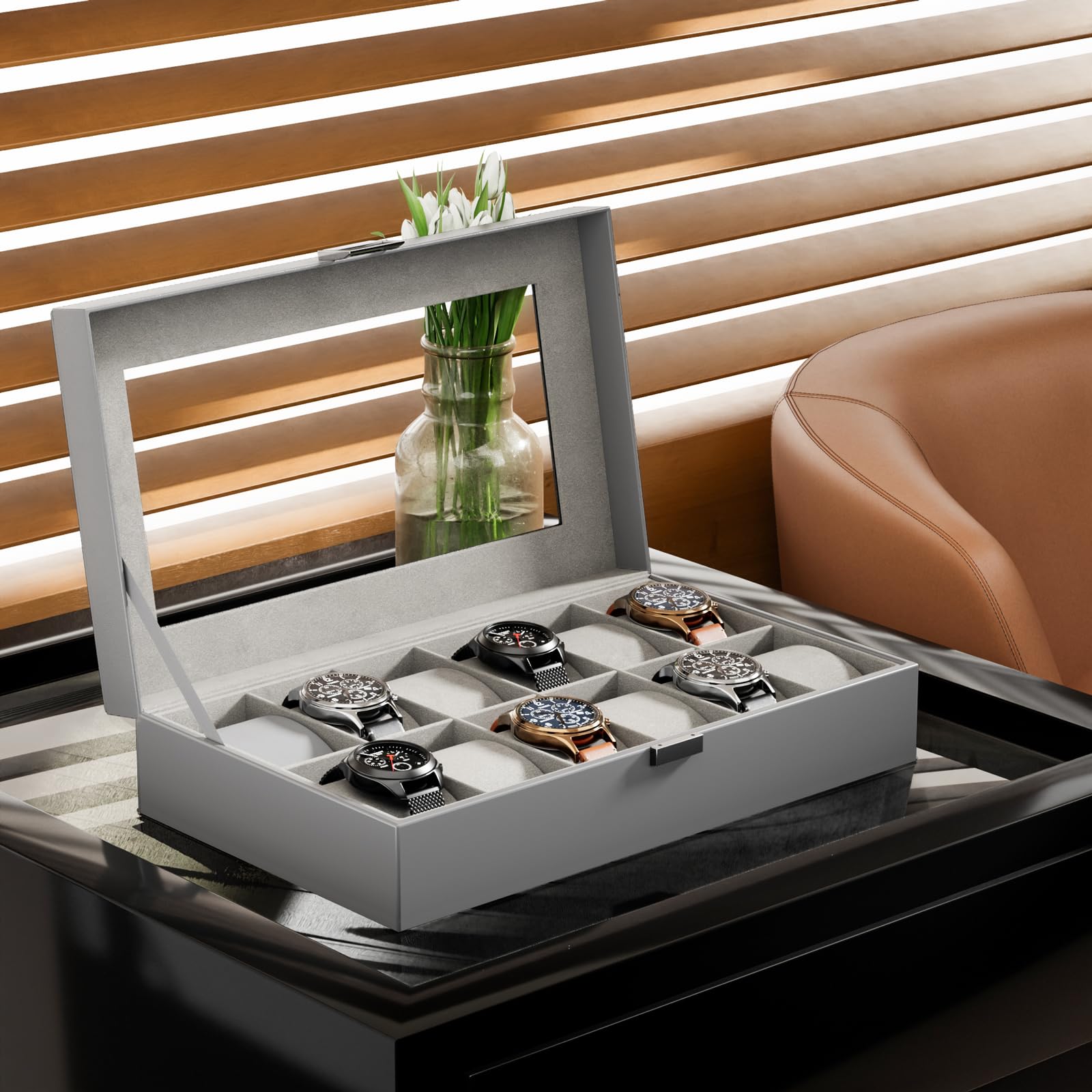 12-Slot Watch Box with Clear Display Window