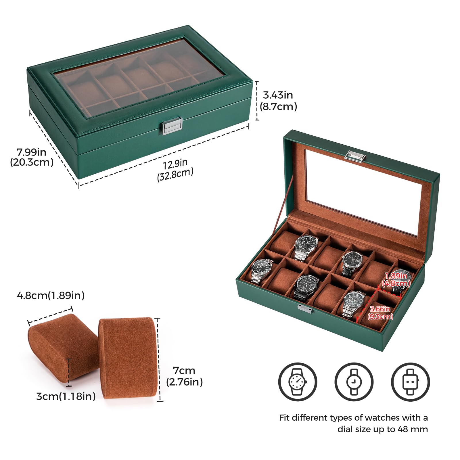 12-Slot Watch Box with Clear Display Window