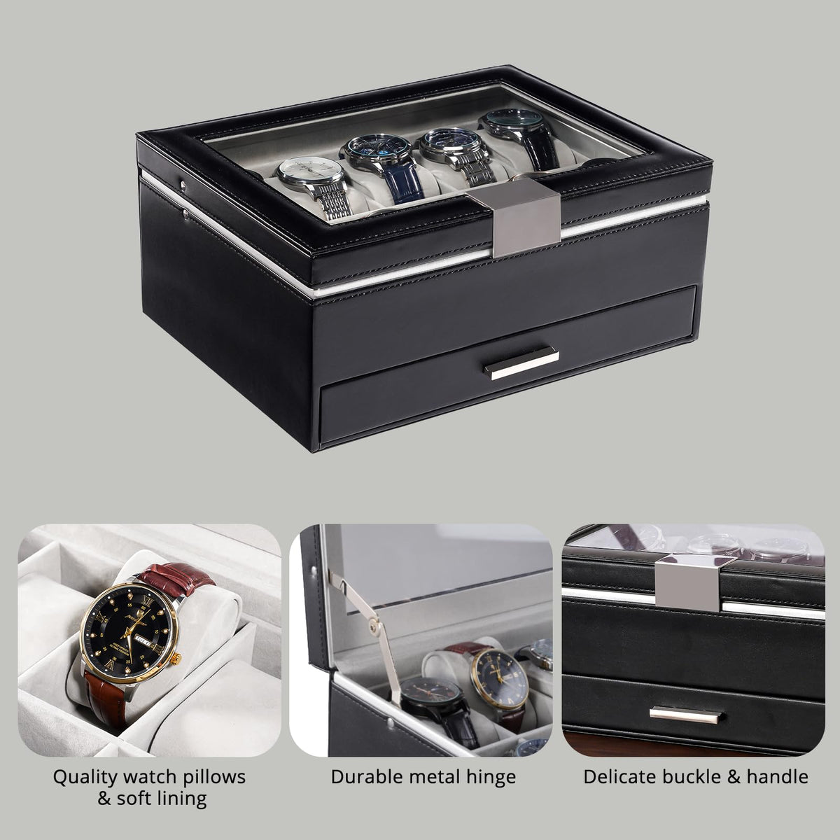 10 Slot Watch Display Case with Drawer