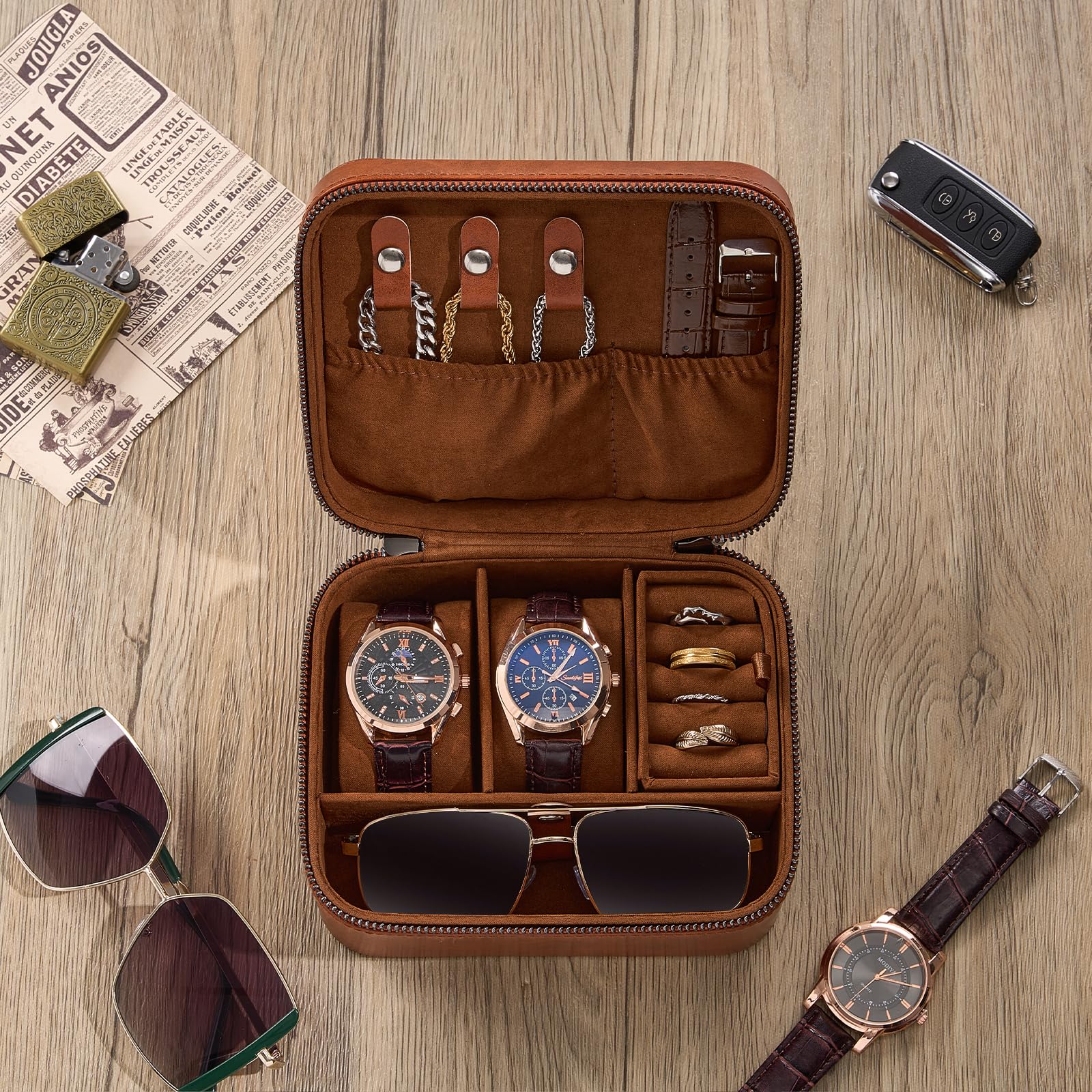Portable PU Leather Travel Watches Case
