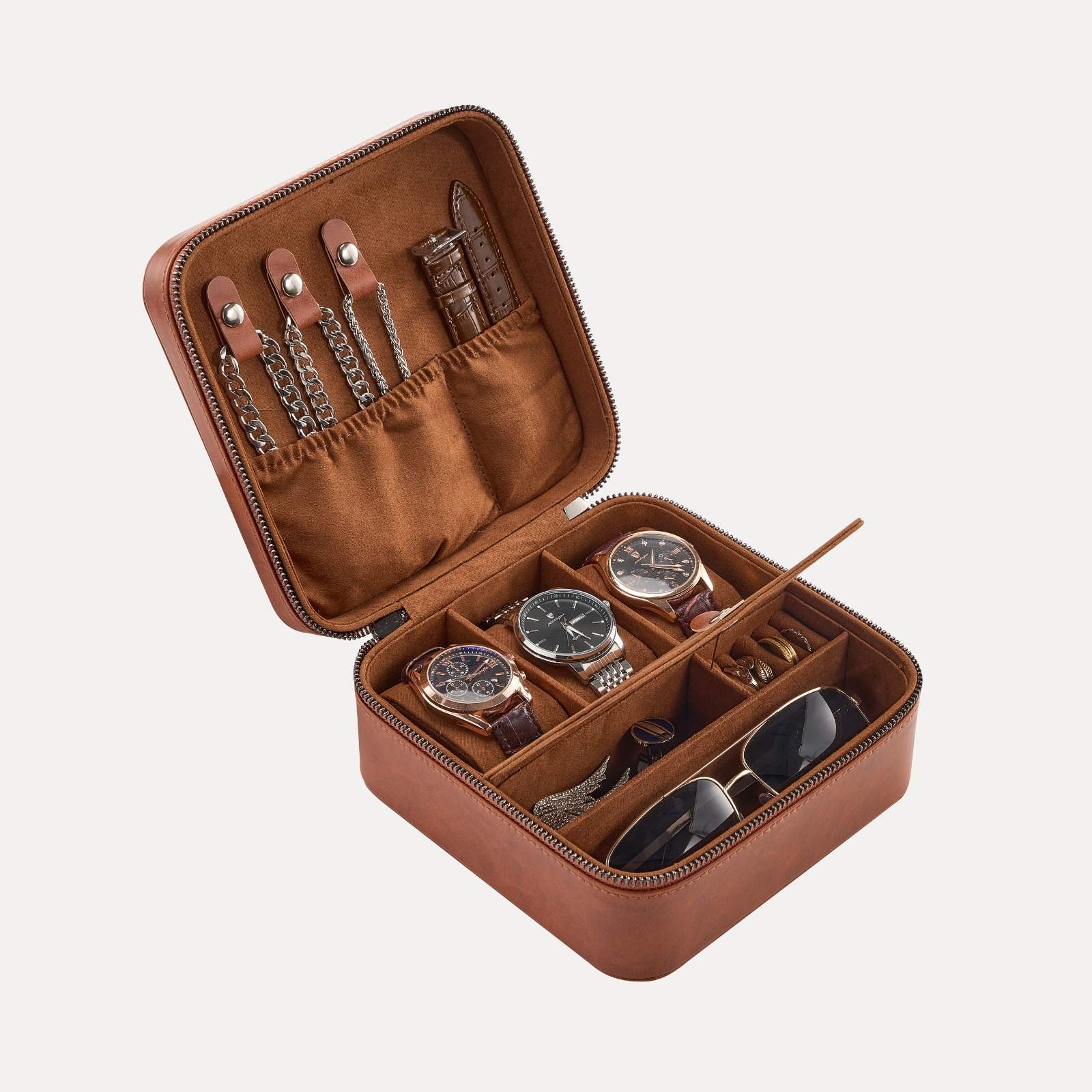 Portable PU Leather Travel Watches Cufflinks Accessories Storage Case