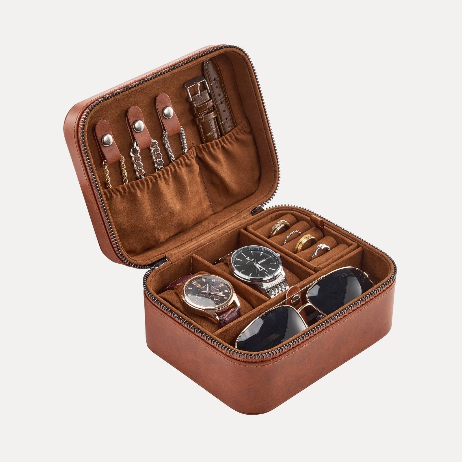 Portable PU Leather Travel Watches Cufflinks Accessories Storage Case