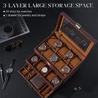 3-Layer Multi-Function Watch Display Case with Glass Lid (20 Slots)