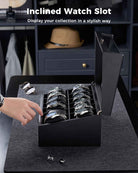 Multi-Function Wooden Watch Box with L-Shaped Clear Window & Drawer