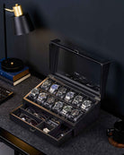 Multi-Function Wooden Watch Box with L-Shaped Clear Window & Drawer