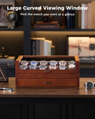 Multi-Function Wooden Watch Box with L-Shaped Clear Window & Drawer