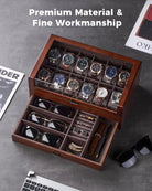 Multi-Function Wooden Watch Box with L-Shaped Clear Window & Drawer