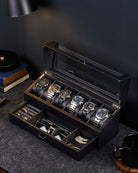 Multi-Function Wooden Watch Box with L-Shaped Clear Window & Drawer