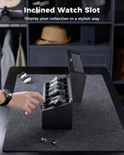 Multi-Function Wooden Watch Box with L-Shaped Clear Window & Drawer