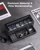 Multi-Function Wooden Watch Box with L-Shaped Clear Window & Drawer
