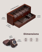 Multi-Function Wooden Watch Box with L-Shaped Clear Window & Drawer