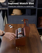 Multi-Function Wooden Watch Box with L-Shaped Clear Window & Drawer