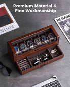 Multi-Function Wooden Watch Box with L-Shaped Clear Window & Drawer