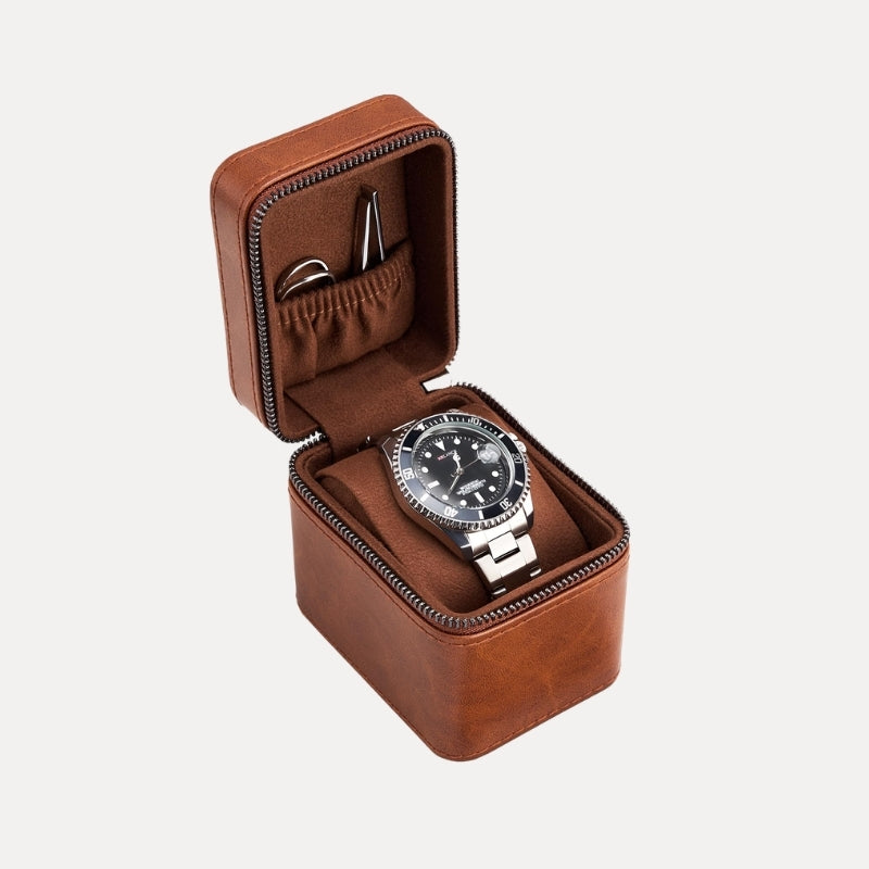 PU leather portable watch travel cases in one, two, and three-slot sizes