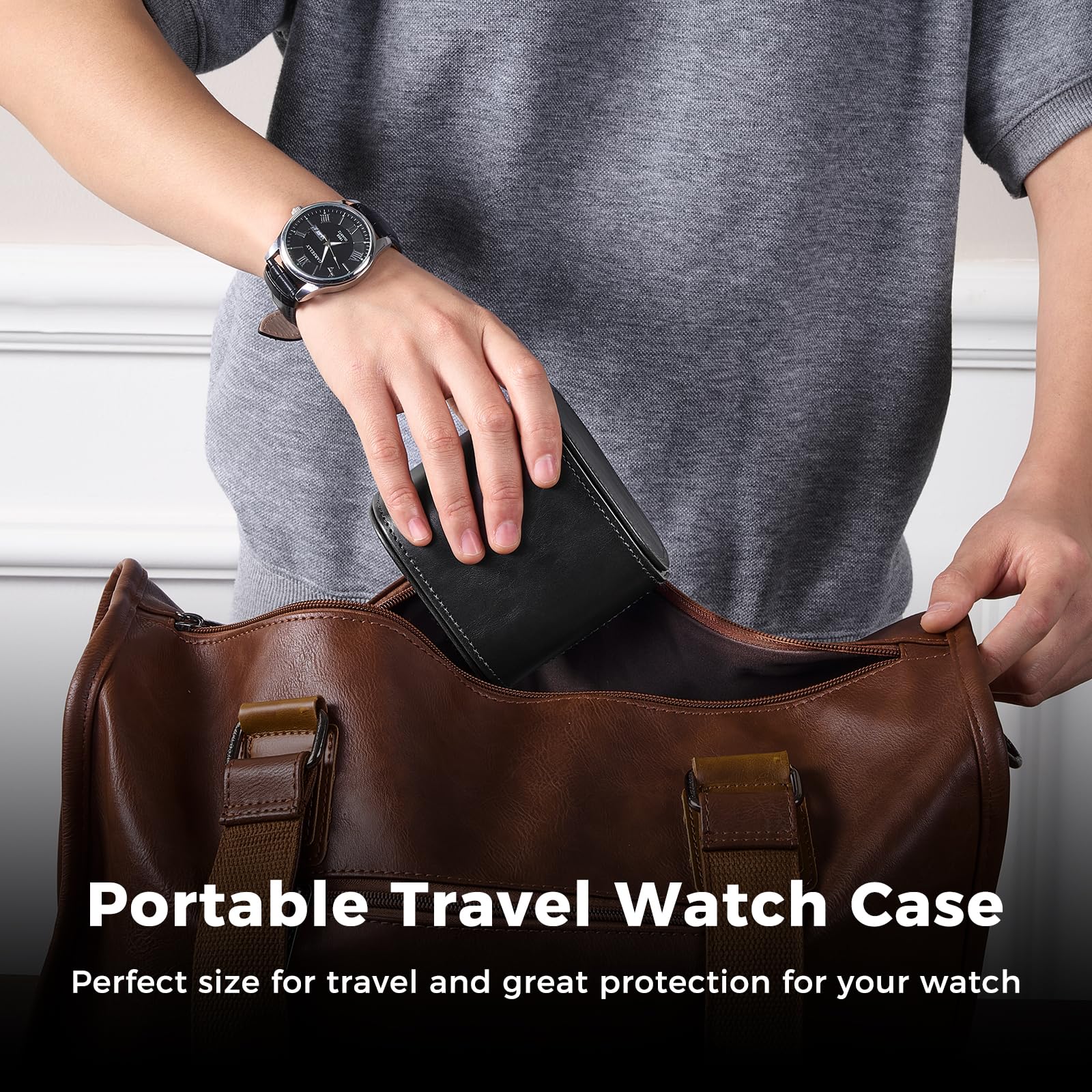 Portable PU Leather Watch Roll Box