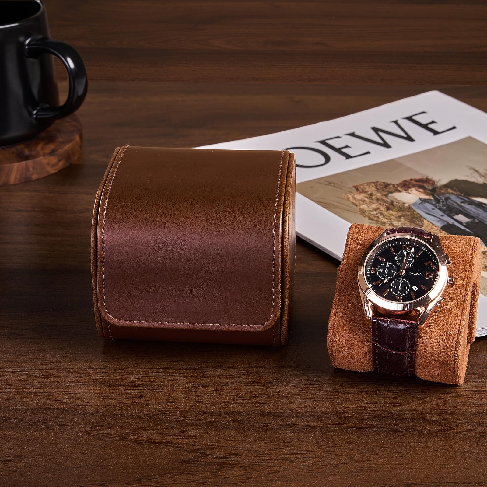 Portable PU Leather Watch Roll Box