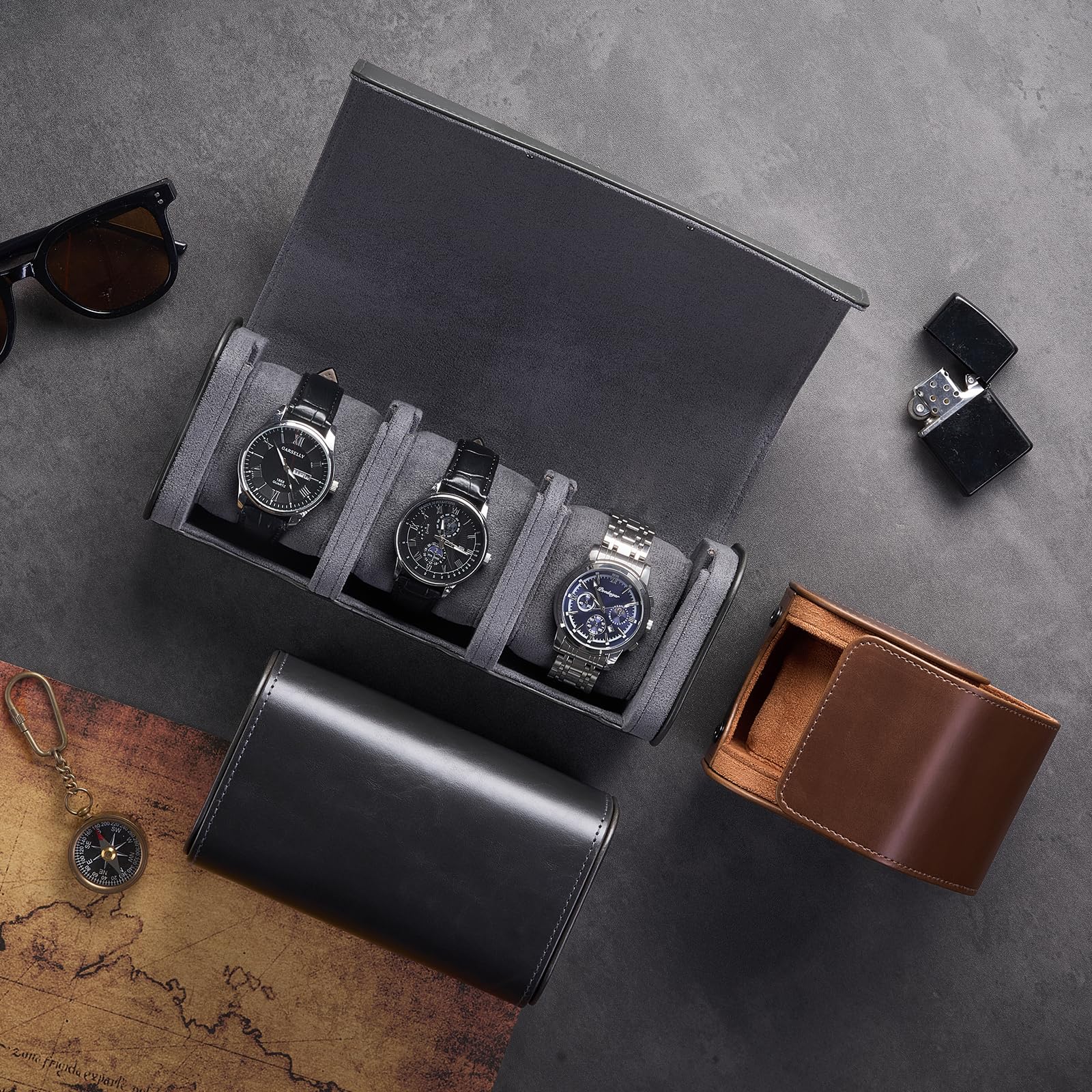 Portable PU Leather Watch Roll Box