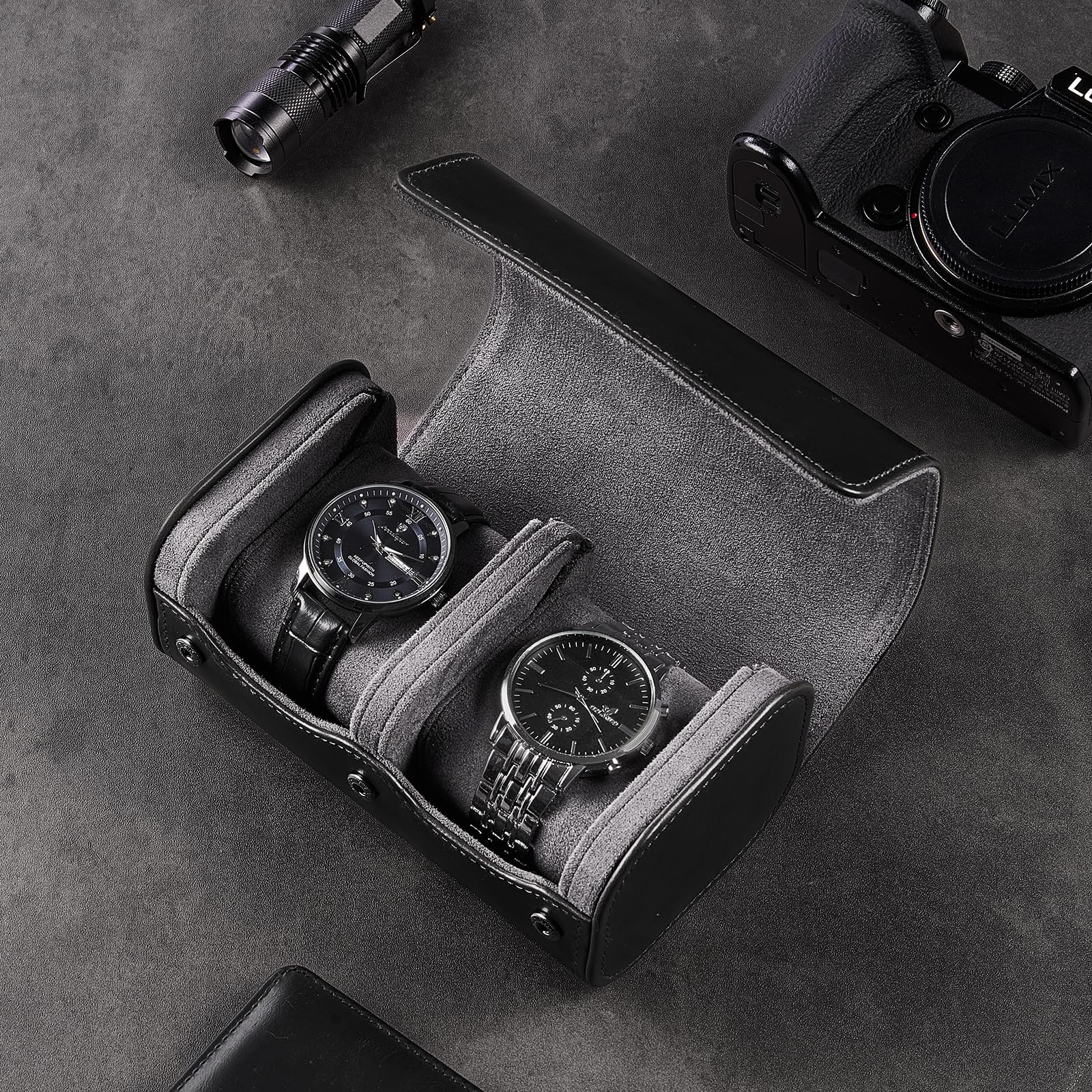 Portable PU Leather Watch Roll Box