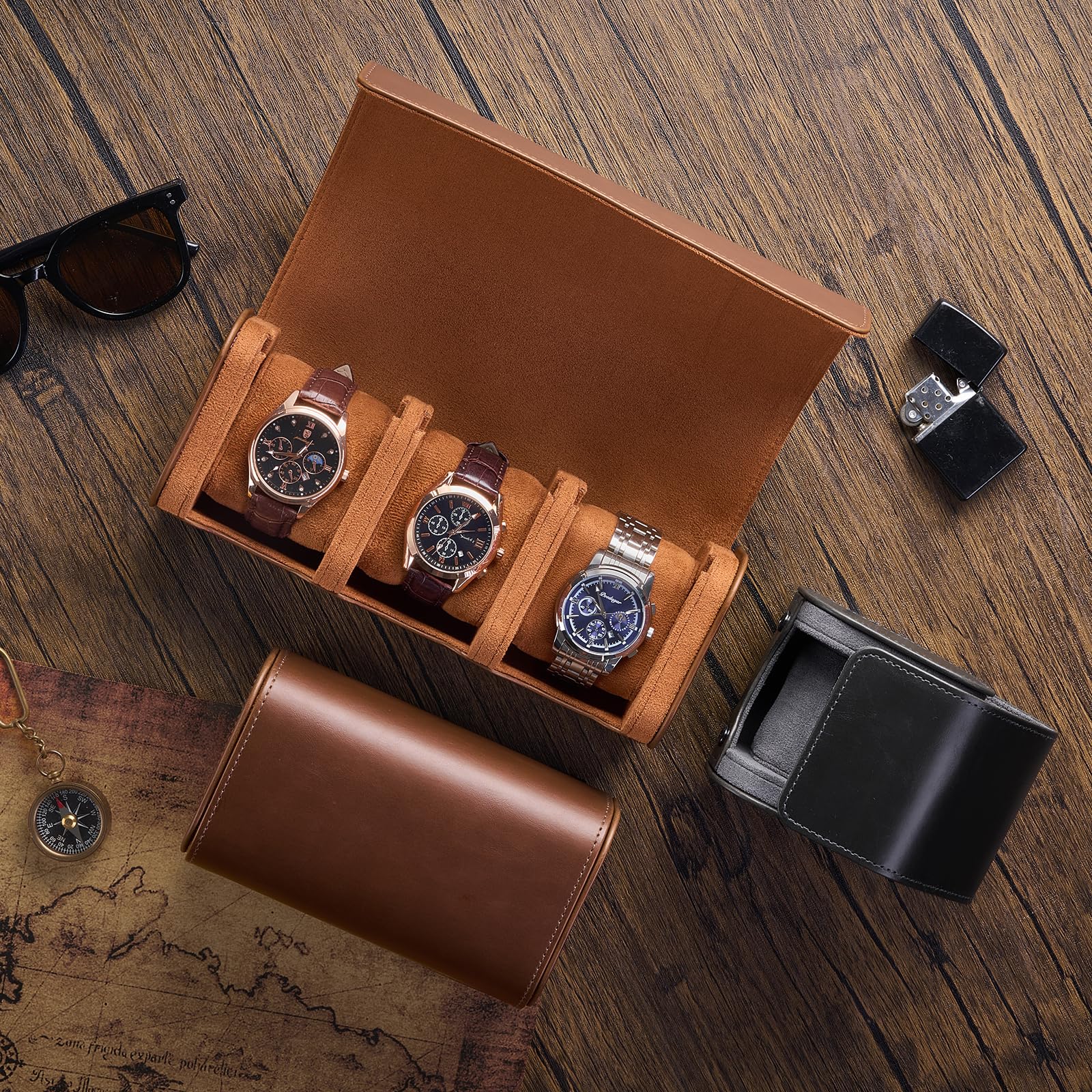 Portable PU Leather Watch Roll Box
