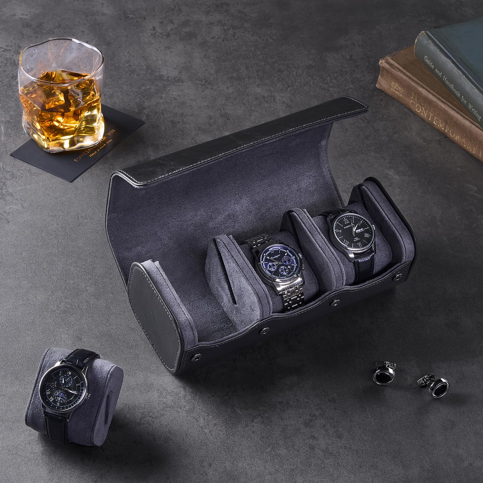 Portable PU Leather Watch Roll Box