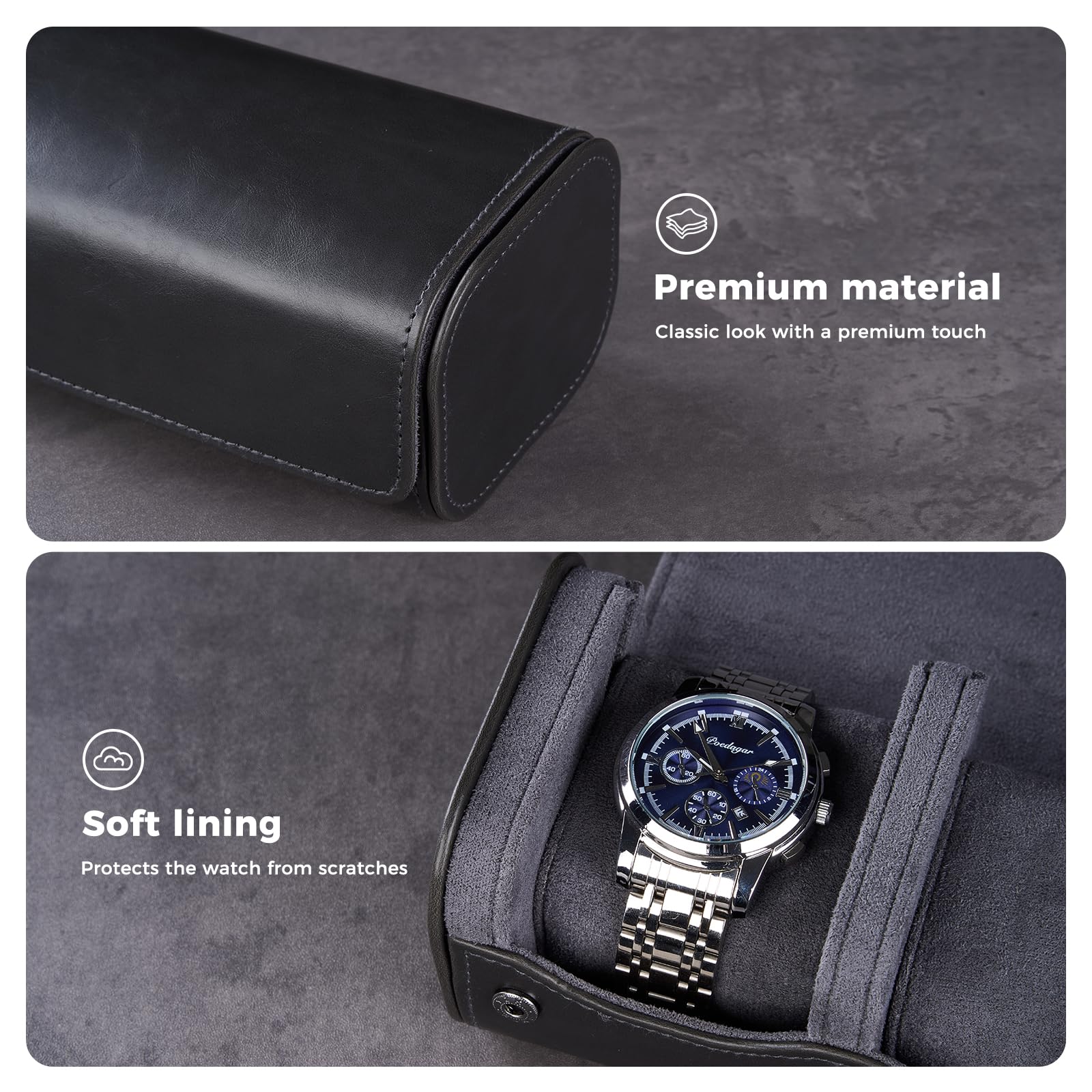 Portable PU Leather Watch Roll Box