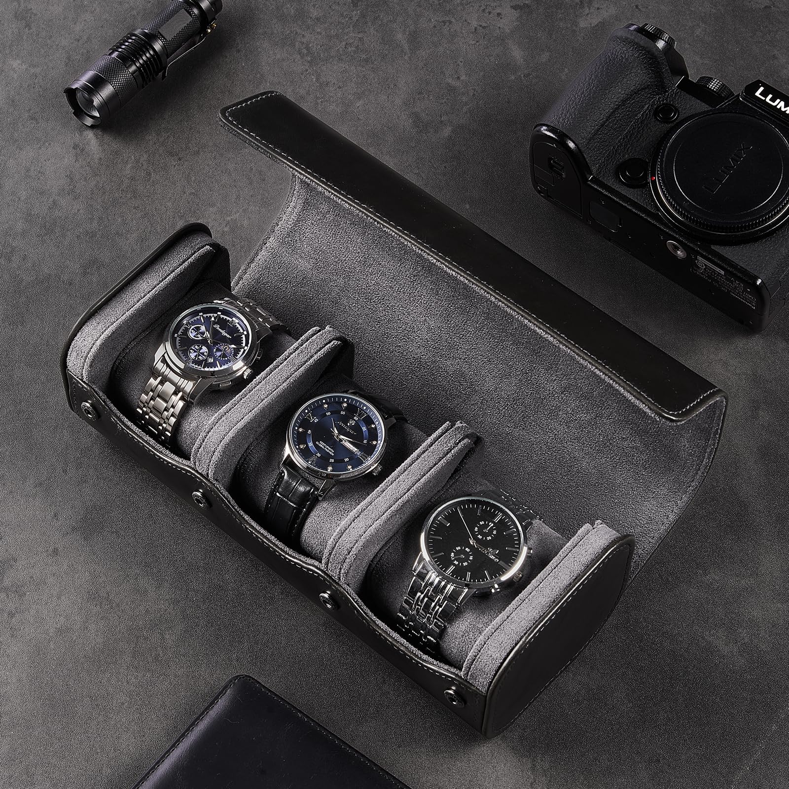 Portable PU Leather Watch Roll Box