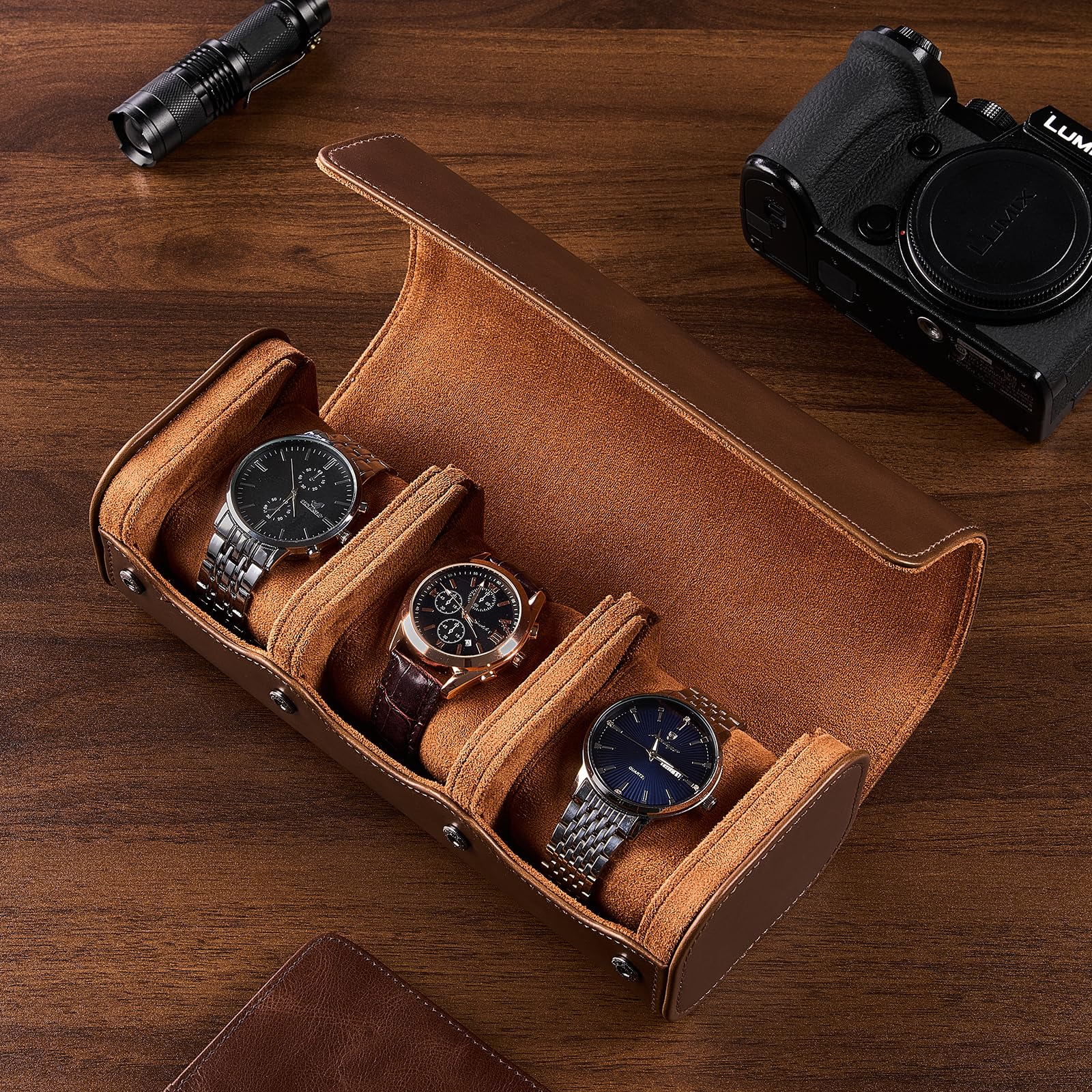 Portable PU Leather Watch Roll Box