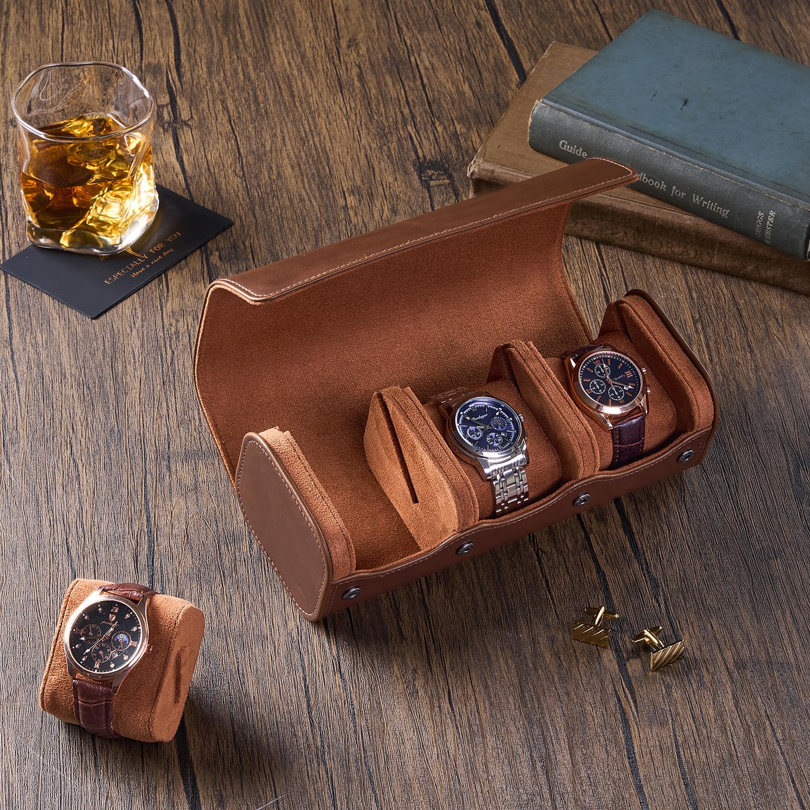 Portable PU Leather Watch Roll Box