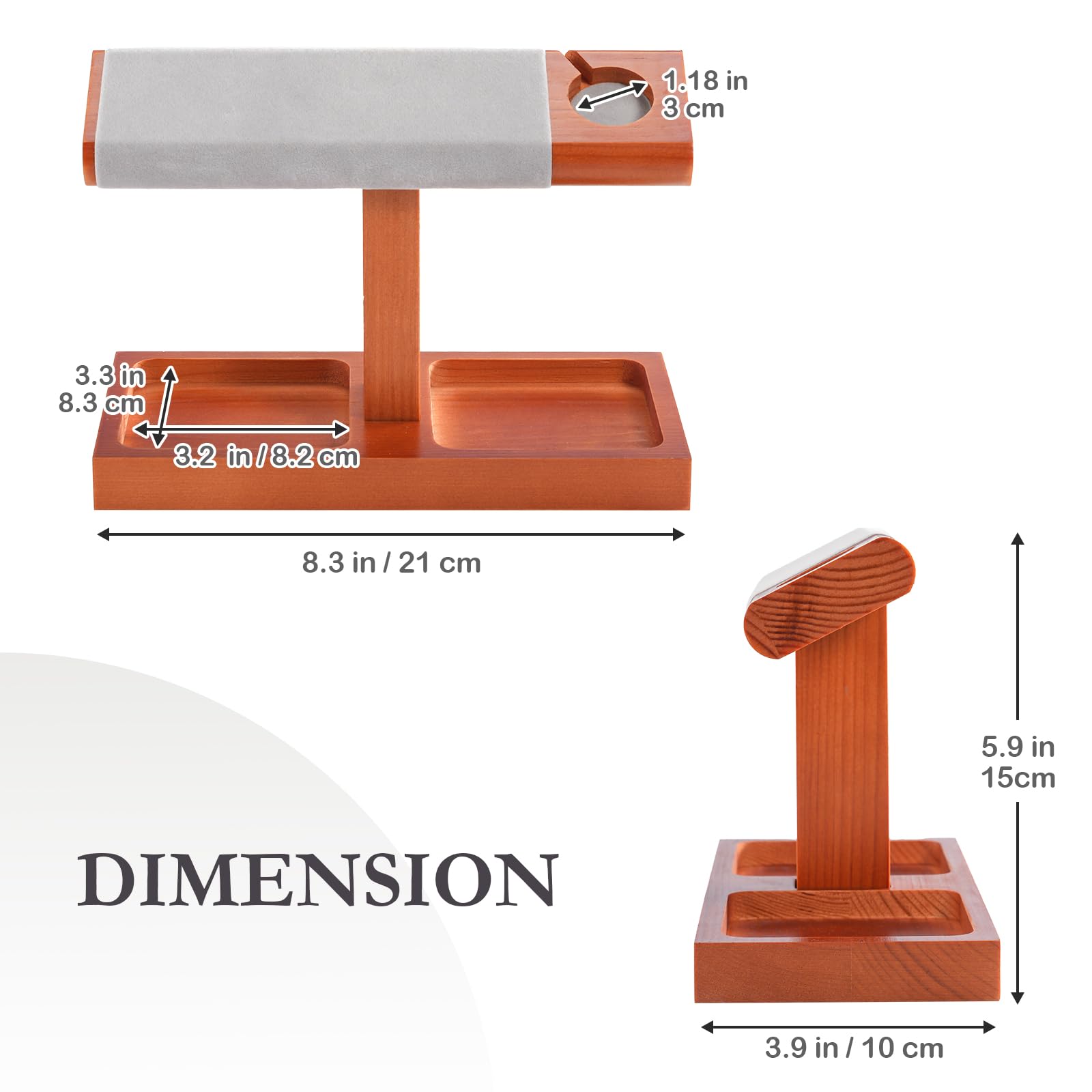 Wooden T-Bar Watch Display Stand with Apple Watch Charger Slot