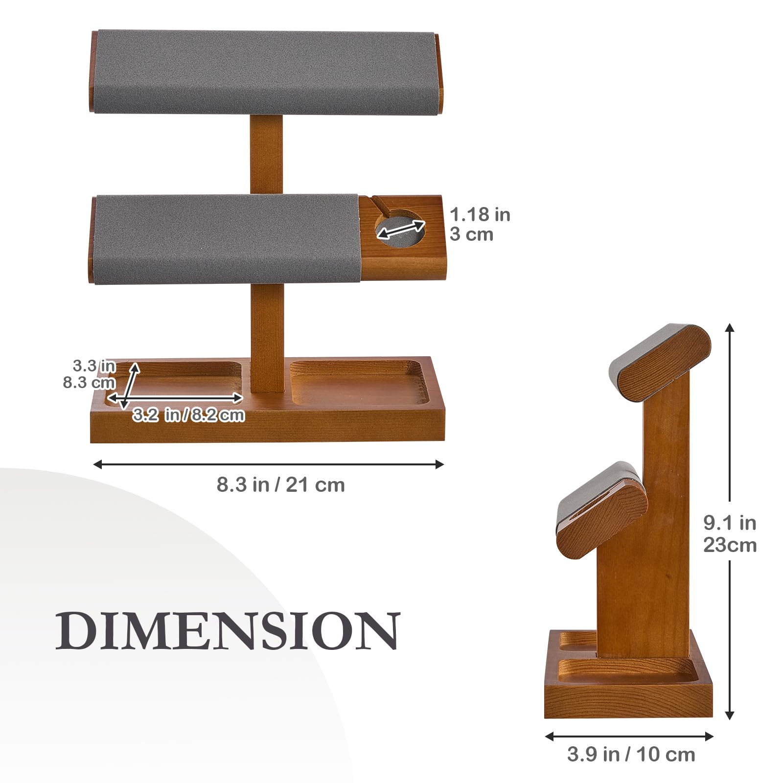 Wooden T-Bar Watch Display Stand with Apple Watch Charger Slot