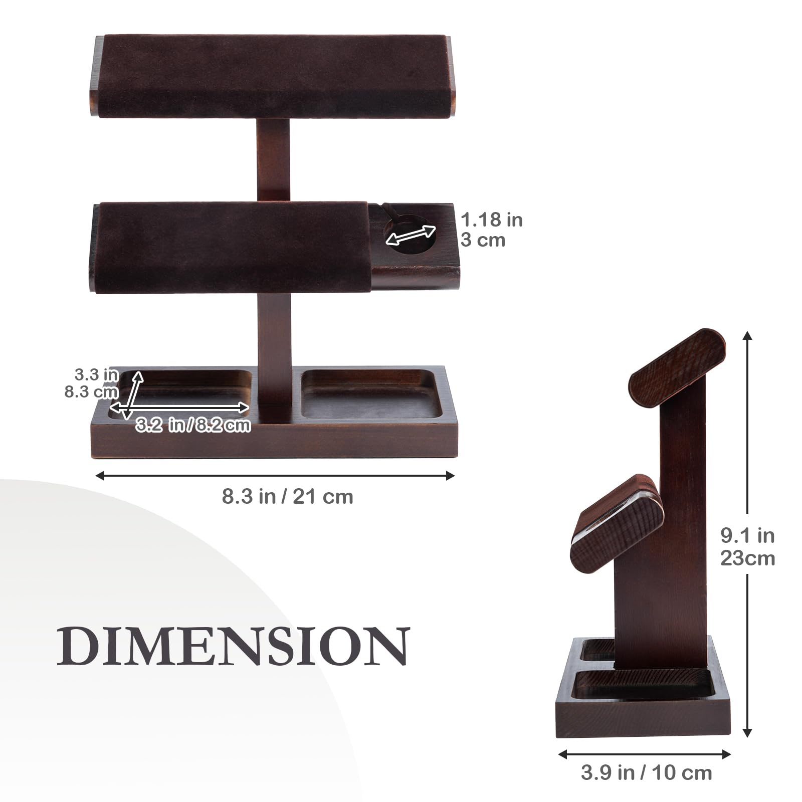 Wooden T-Bar Watch Display Stand with Apple Watch Charger Slot
