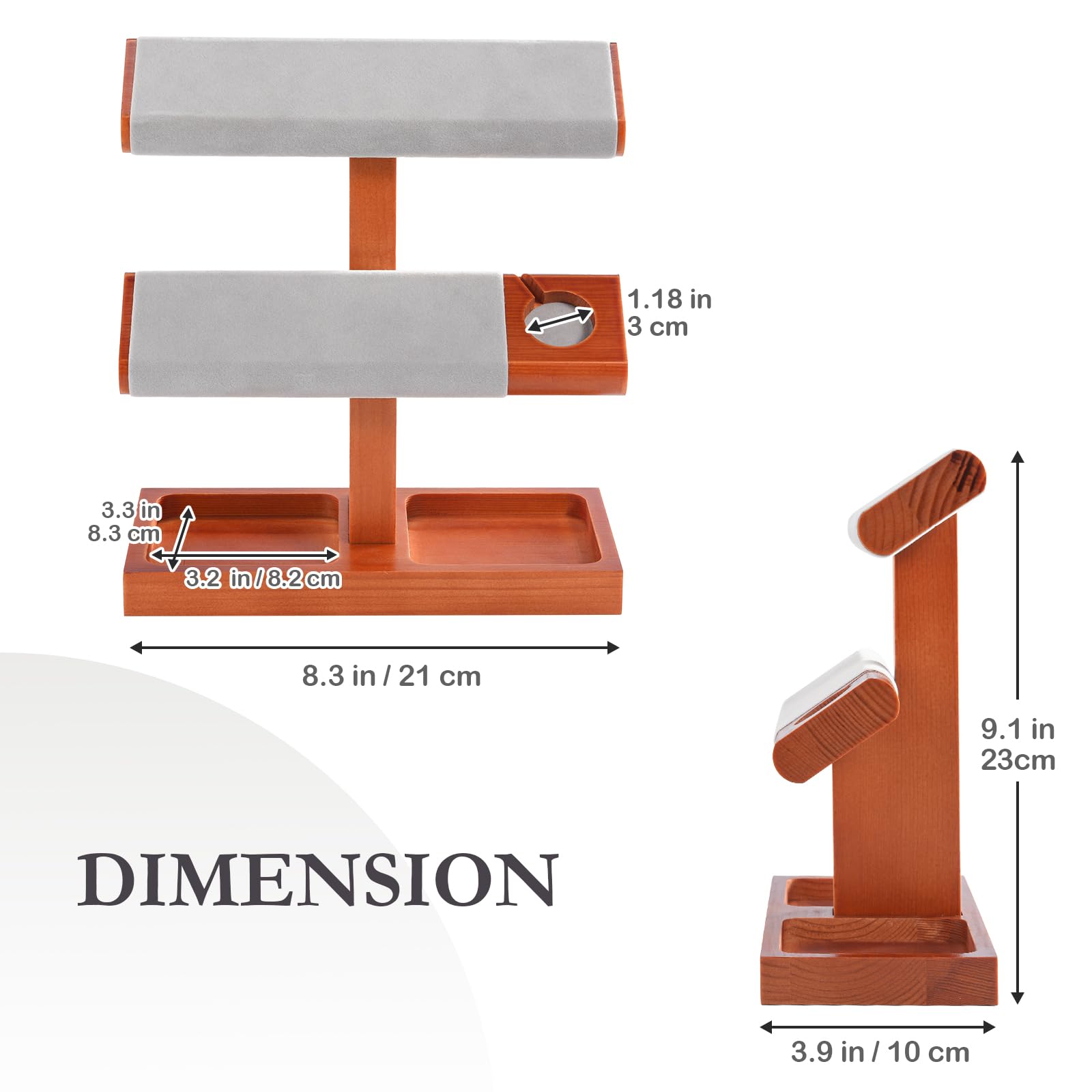 Wooden T-Bar Watch Display Stand with Apple Watch Charger Slot